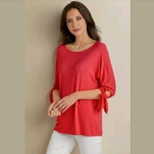 Soft Surroundings Adrift Tie Sleeve Blouse In Red Size Woman's Medium